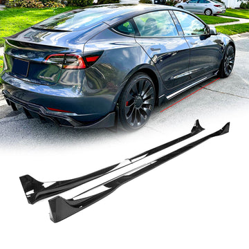 Side Skirts For 2017-2024 Tesla Model 3 Side Extension Lip Rocker Panel Gloss Black